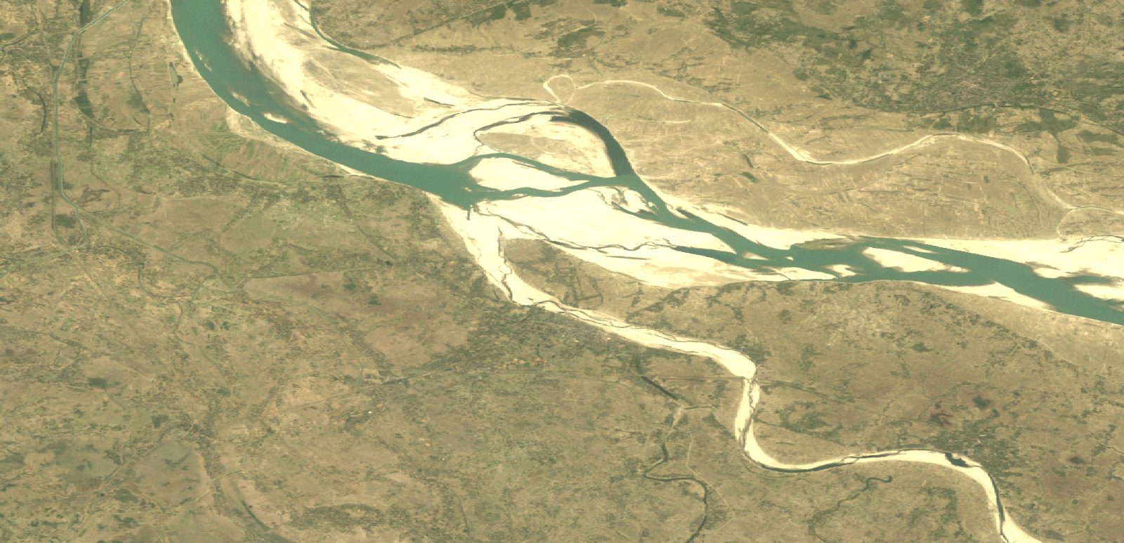 Gorai river and surrounding land seen by Landsat in the dry season of 1989
