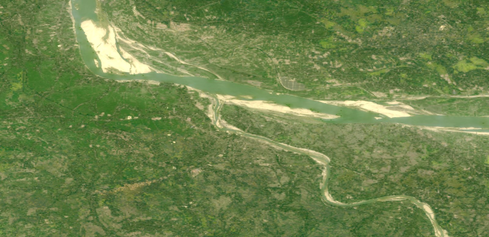 The same Gorai river reach seen by Landsat in the dry season of 2025